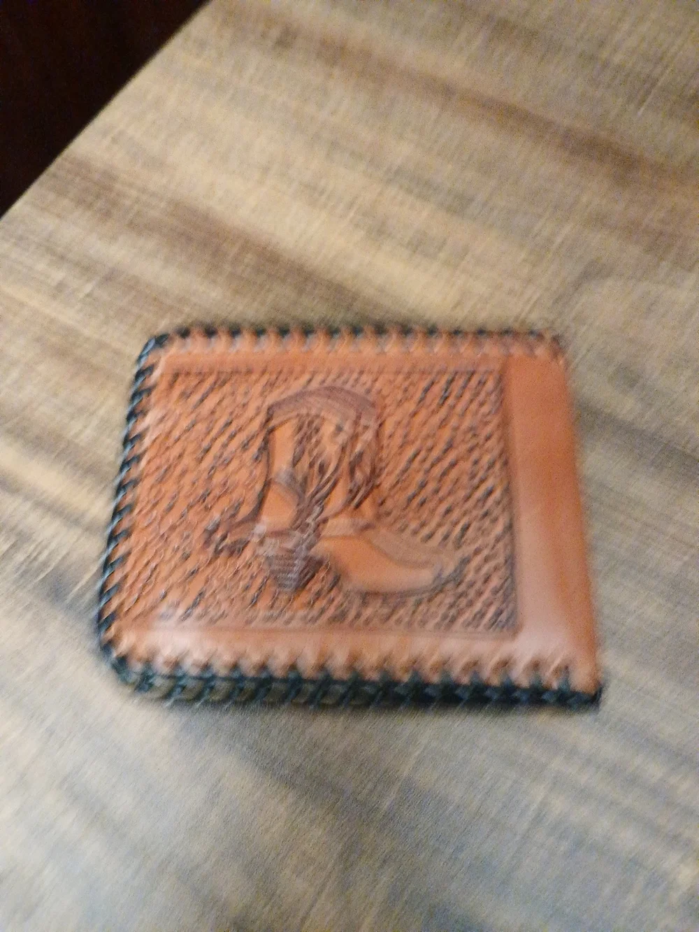 Tooled Leather Bifold Wallet with Western Boot Design - Brown & Black